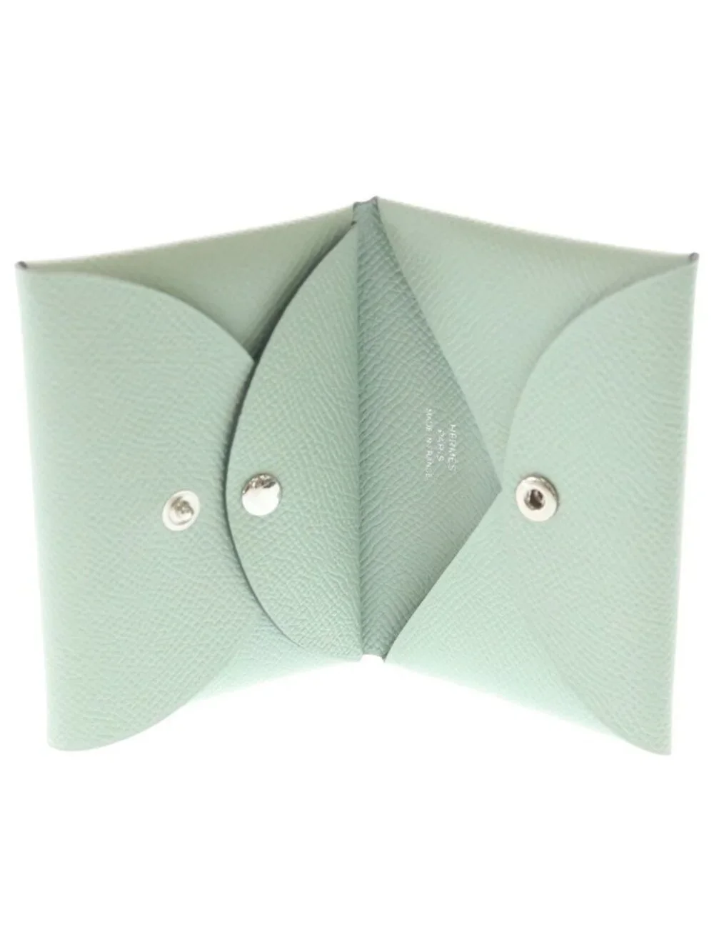 Hermes Calvi Duo Epsom Leather Compact Wallet Bifold Silver Light Green